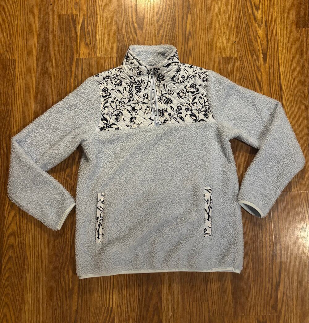 NWOT Vera Bradley Light Blue Fleece Floral Quilted Sherpa Quarter Zip Jacket